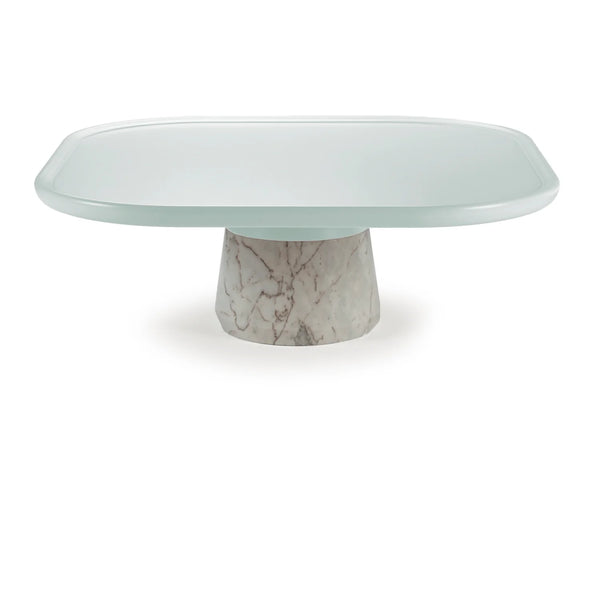 Table basse Poppy — center table: jade lacquered wood top, estremoz white base