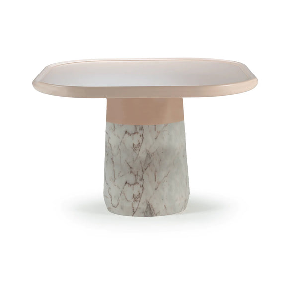 Table d'appoint Poppy — side table: nude lacquered wood top, estremoz white base