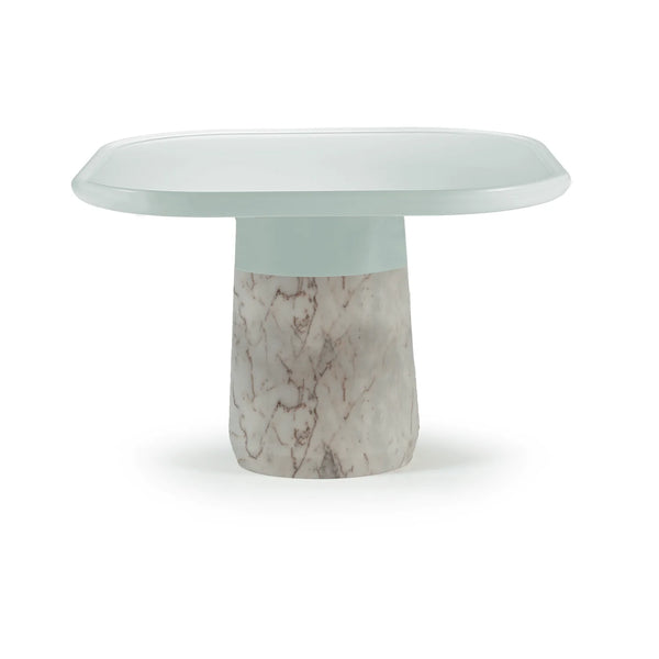 Table d'appoint Poppy — side table: jade lacquered wood top, estremoz white base