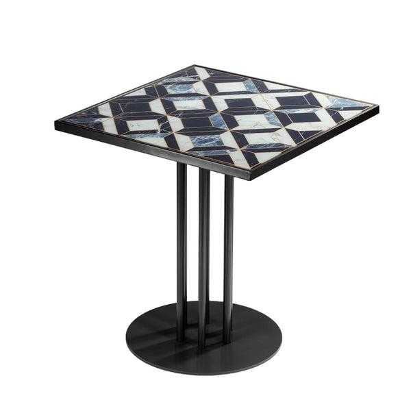 Table de diner Praga 70x70 — dining table: monochrome I printed glass top, black metal roma base (new feet model)