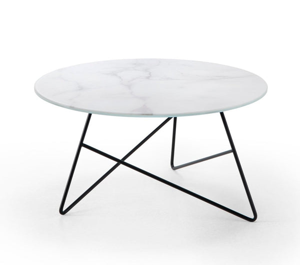 Table basse Ermione en verre-marbre 65cm — Blanc & Noir