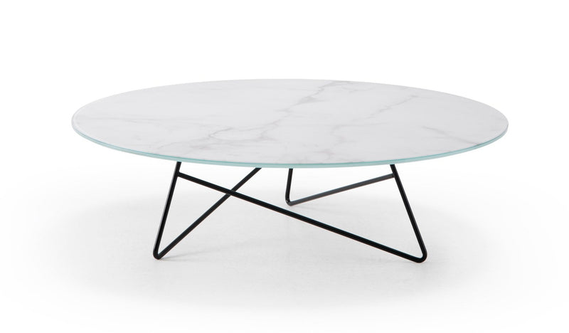 Table basse Ermione en verre-marbre 90cm — Blanc & Noir