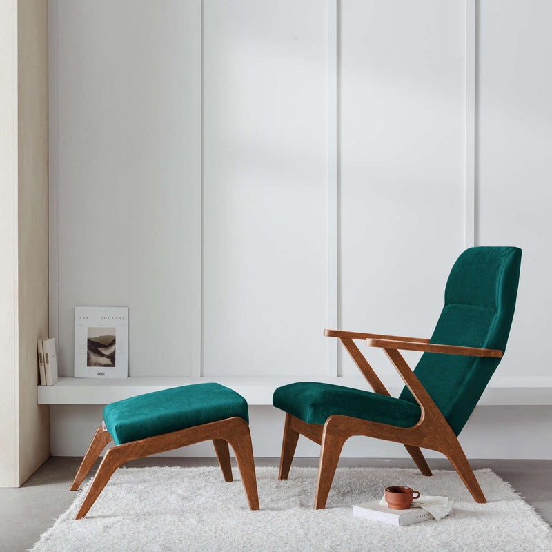 Fauteuil Apollo - Velvet Line — Walnut stain & Hunter Green