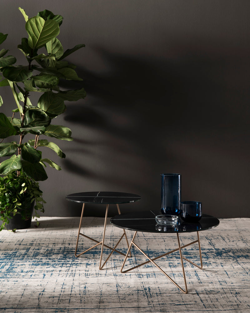 Table d'appoint Ermione en verre-marbre 50cm — Noir & Marron