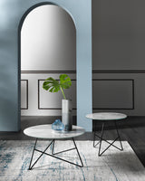 Table d'appoint Ermione en verre-marbre 50cm — Blanc & Noir