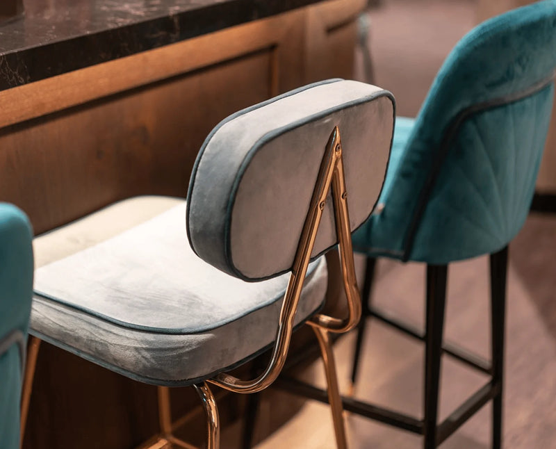 Chaise de bar State — paris dark blue, smooth easy clean shell piping, black lacquered metal feet