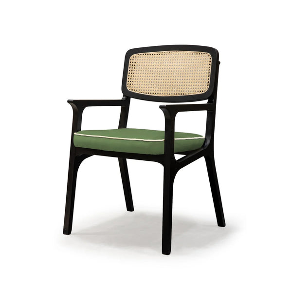 Chaise Karl 1 — paris forest seat, barcelona mouse piping, black lacquered wood structure