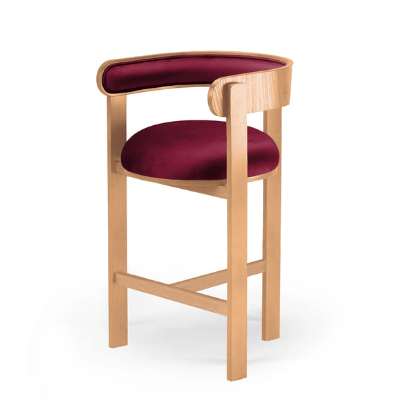 Chaise de bar Moulin — smooth easy clean russet, beech and plywood 056-0, polished brass application