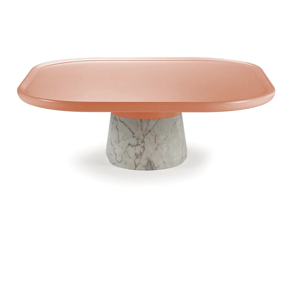 Table basse Poppy — center table: powder lacquered wood top, estremoz white base