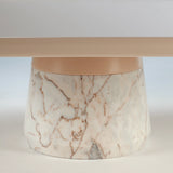 Table basse Poppy — center table: nude lacquered wood top, estremoz white base